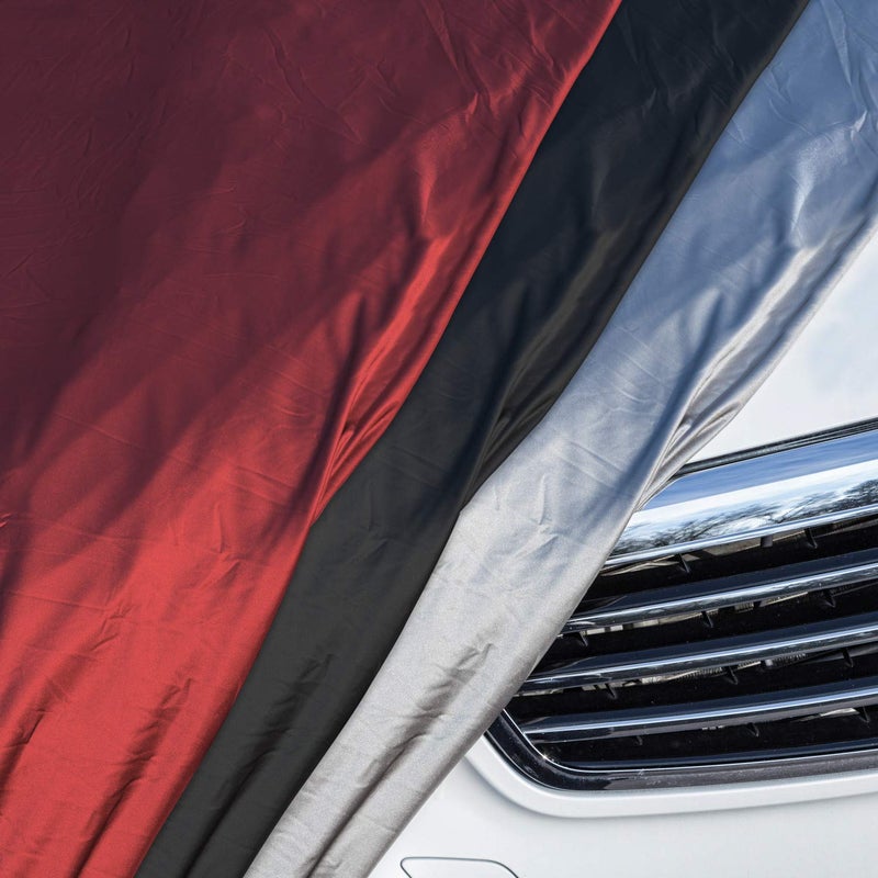 Budge Indoor Stretch Car Cover, Premium Dustproof Protection with Soft Fleece Lining, Breathable Indoor Car Cover Fits Vehicles up to 170 Inches, Red - Image 4